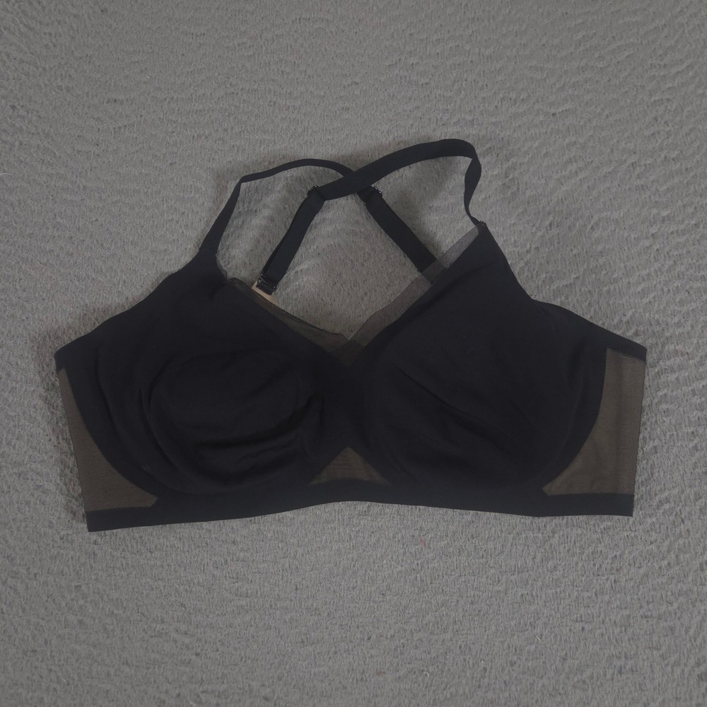 Honeylove Bra Womens Large Black Crossover Mesh Supportive Wireless Breathable
